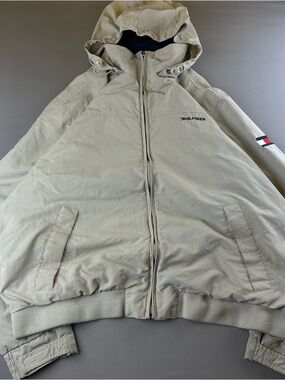 Tommy Hilfiger Men's Hooded Windbreaker in Light Beige